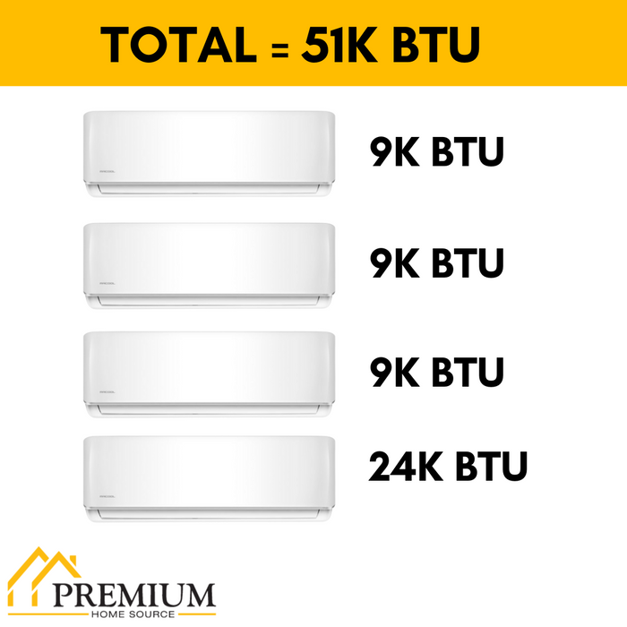 MRCOOL DIY Mini Split - 51,000 BTU 4 Zone Ductless Air Conditioner and Heat Pump, DIY-B-448HP09090924