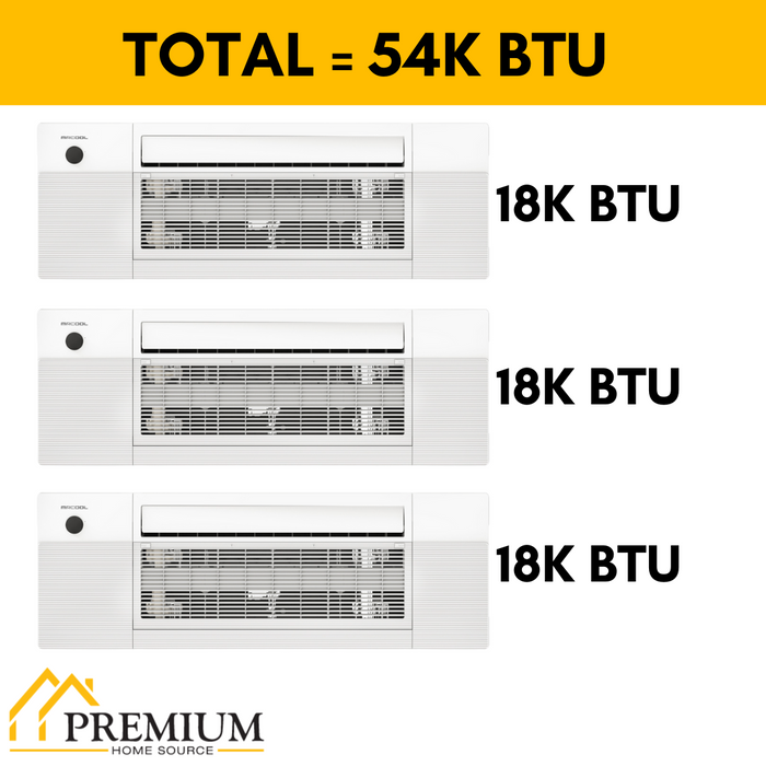 MRCOOL DIY Mini Split - 54,000 BTU 3 Zone Ceiling Cassette Ductless Air Conditioner and Heat Pump with 16 ft. Install Kit, DIYM348HPC02C00
