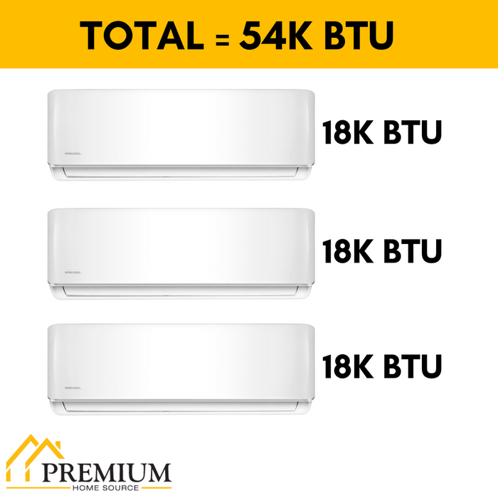 MRCOOL DIY Mini Split - 54,000 BTU 3 Zone Ductless Air Conditioner and Heat Pump with 16 ft. Install Kit, DIYM348HPW03C00