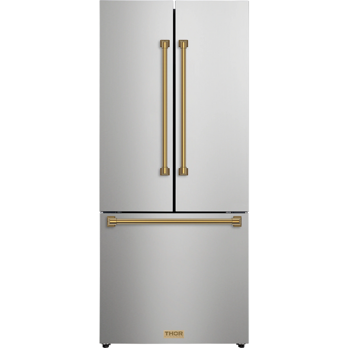 Thor Kitchen Gordon Ramsay Series 30-Inch 17.5 cu ft French Door Counter Depth Refrigerator with Ice Maker in Stainless Steel with Bronze Trim (RF3017FFD99-BRZ)