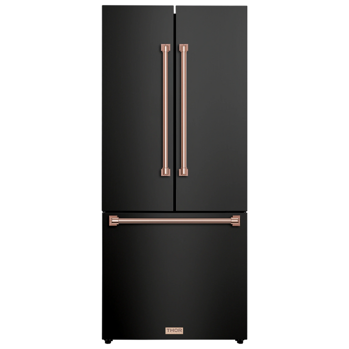 Thor Kitchen Gordon Ramsay Series 30-Inch 17.5 cu ft French Door Counter Depth Refrigerator with Ice Maker in Black with Rose Gold Trim (RF3017FFD00-RSG)