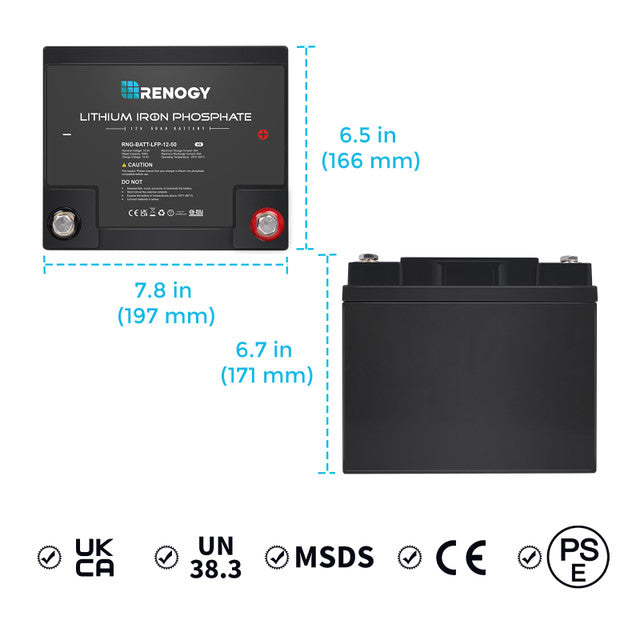 Renogy 12 Volt 50 Ah Lithium Iron Phosphate Battery