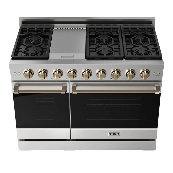 Thor Kitchen Gordon Ramsay Series 48-Inch Professional Gas Range with Double Oven in Stainless Steel with Bronze Trim (RSG48E-BRZ)