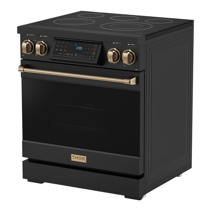 Thor Kitchen Gordon Ramsay Series 30-Inch Professional Electric Range with Tilt Panel Touch Control in Black with Bronze Trim (RSE30B-BRZ)