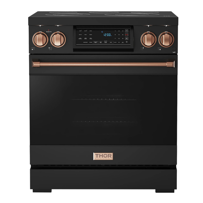 Thor Kitchen Gordon Ramsay Series 30-Inch Professional Electric Range with Tilt Panel Touch Control in Black with Rose Gold Trim (RSE30B-RSG)