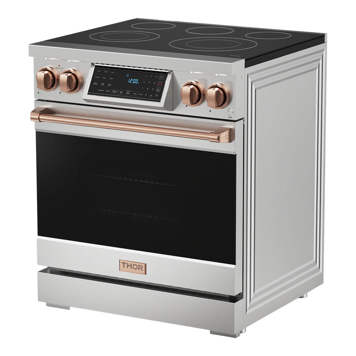 Thor Kitchen Gordon Ramsay Series 30-Inch Professional Electric Range with Tilt Panel Touch Control in Stainless Steel with Rose Gold Trim (RSE30-RSG)