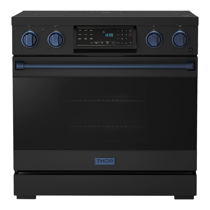 Thor Kitchen Gordon Ramsay Series 36-Inch Professional Electric Range with Tilt Panel Touch Control in Black with Navy Blue Trim (RSE36B-BLU)