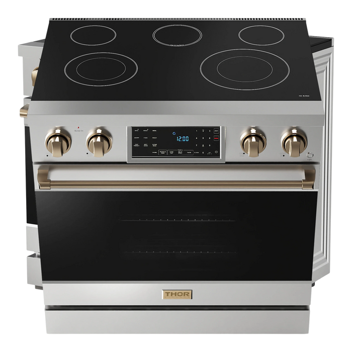 Thor Kitchen Gordon Ramsay Series 36-Inch Professional Electric Range with Tilt Panel Touch Control in Stainless Steel with Bronze Trim (RSE36-BRZ)