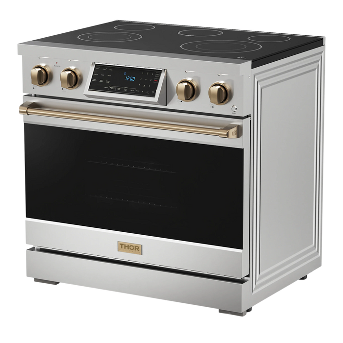 Thor Kitchen Gordon Ramsay Series 36-Inch Professional Electric Range with Tilt Panel Touch Control in Stainless Steel with Bronze Trim (RSE36-BRZ)