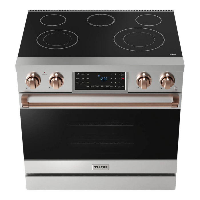 Thor Kitchen Gordon Ramsay Series 36-Inch Professional Electric Range with Tilt Panel Touch Control in Stainless Steel with Rose Gold Trim (RSE36-RSG)