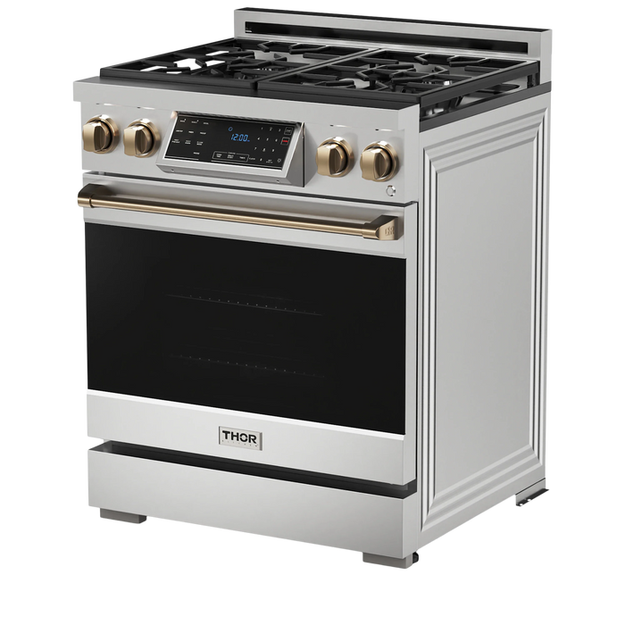 Thor Kitchen Gordon Ramsay Series 30-Inch Professional Gas Range with Tilt Panel Touch Control in Stainless Steel with Bronze Trim (RSG30-BRZ)