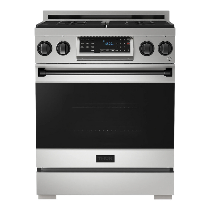 Thor Kitchen Gordon Ramsay Series 30-Inch Professional Gas Range with Tilt Panel Touch Control in Stainless Steel with Black Trim  (RSG30-BLK)