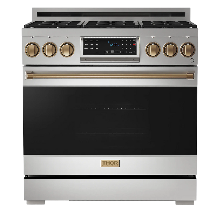 Thor Kitchen Gordon Ramsay Series 36-Inch Professional Gas Range with Tilt Panel Touch Control in Stainless Steel with Bronze Trim (RSG36-BRZ)