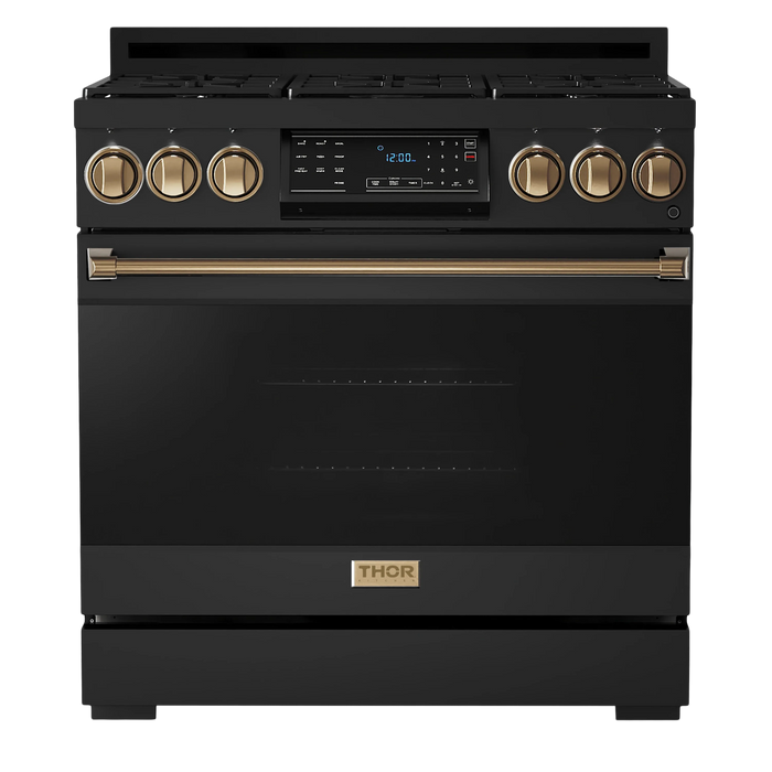 Thor Kitchen Gordon Ramsay Series 36-Inch Professional Gas Range with Tilt Panel Touch Control in Black with Bronze Trim (RSG36B-BRZ)