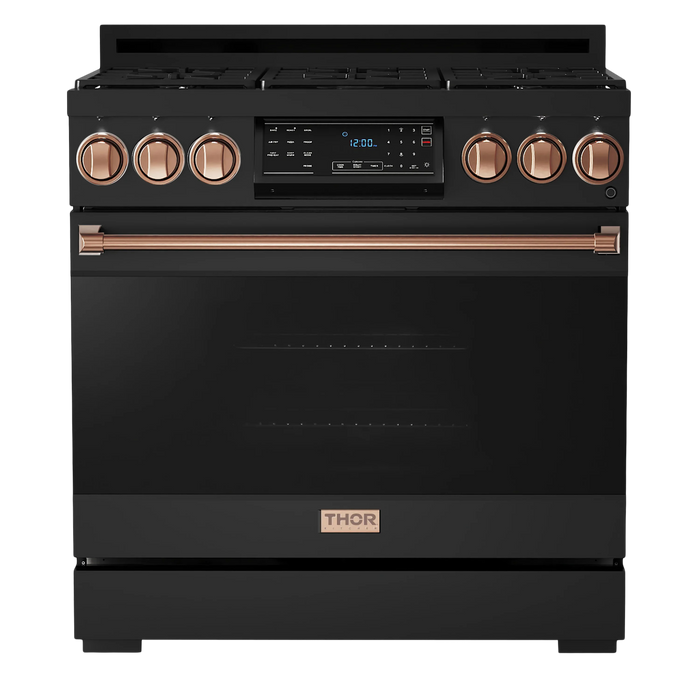 Thor Kitchen Gordon Ramsay Series 36-Inch Professional Electric Range with Tilt Panel Touch Control in Black with Rose Gold Trim (RSE36B-RSG)