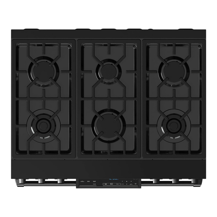 Thor Kitchen Gordon Ramsay 3-Piece Appliance Package - 36-Inch Gas Range with Tilt Panel, Refrigerator, and Dishwasher in Black