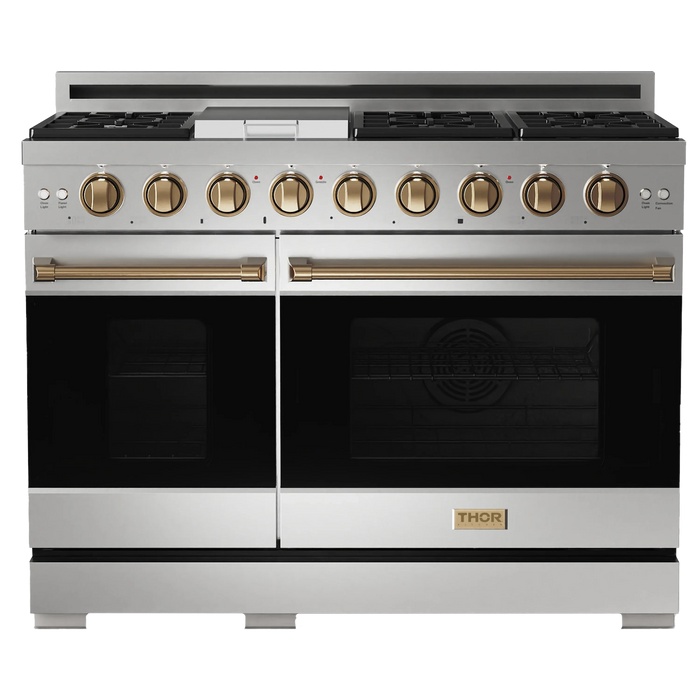 Thor Kitchen Gordon Ramsay Series 48-Inch Professional Gas Range with Double Oven in Stainless Steel with Bronze Trim (RSG48E-BRZ)