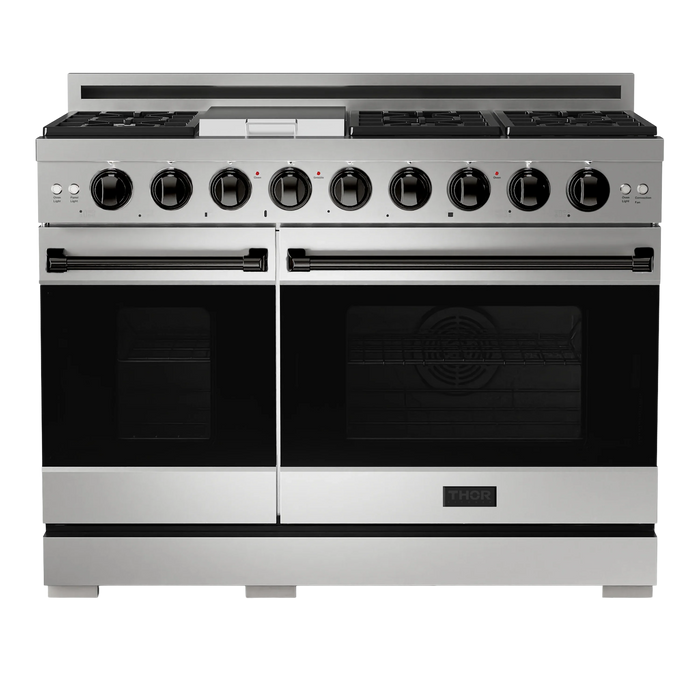 Thor Kitchen Gordon Ramsay Series 48-Inch Professional Gas Range with Double Oven in Stainless Steel with Black Trim (RSG48E-BLK)