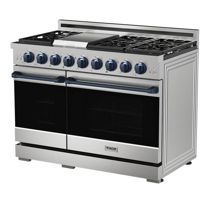 Thor Kitchen Gordon Ramsay Series 48-Inch Professional Gas Range with Double Oven in Stainless Steel with Blue Trim (RSG48E-BLU)