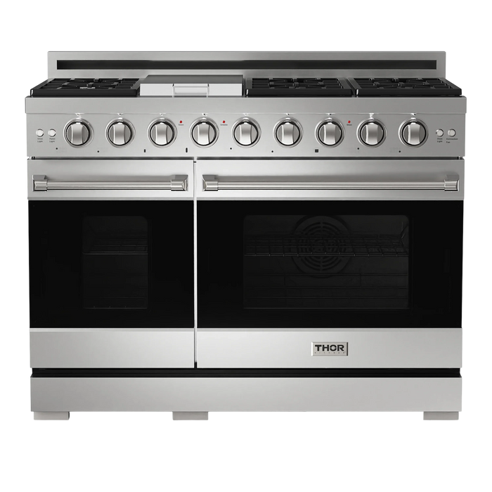 Thor Kitchen Gordon Ramsay 3-Piece Appliance Package - 48-Inch Gas Range with Double Oven, Refrigerator, and Dishwasher in Stainless Steel