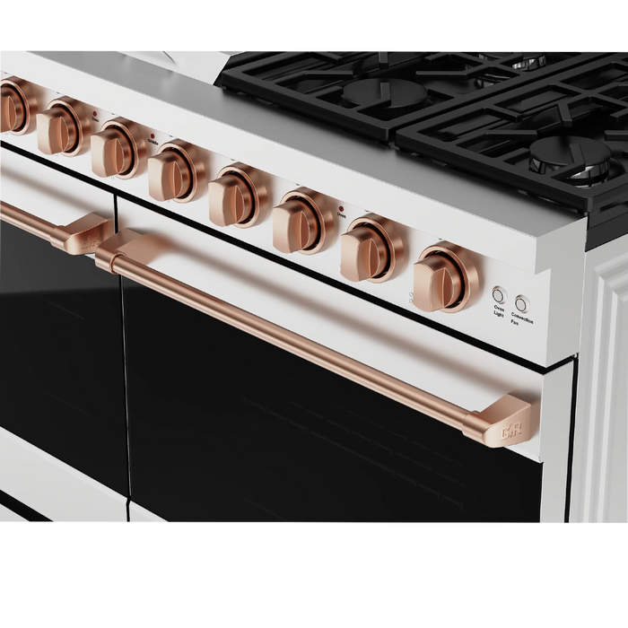 Thor Kitchen Gordon Ramsay 3-Piece Appliance Package - 48-Inch Gas Range with Double Oven, Refrigerator, and Dishwasher in Stainless Steel with Rose Gold Trim