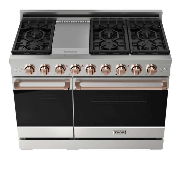 Thor Kitchen Gordon Ramsay Series 48-Inch Professional Gas Range with Double Oven in Stainless Steel with Rose Gold Trim (RSG48E-RSG)