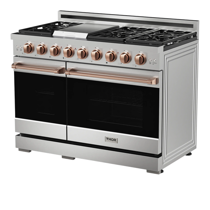 Thor Kitchen Gordon Ramsay Series 48-Inch Professional Gas Range with Double Oven in Stainless Steel with Rose Gold Trim (RSG48E-RSG)