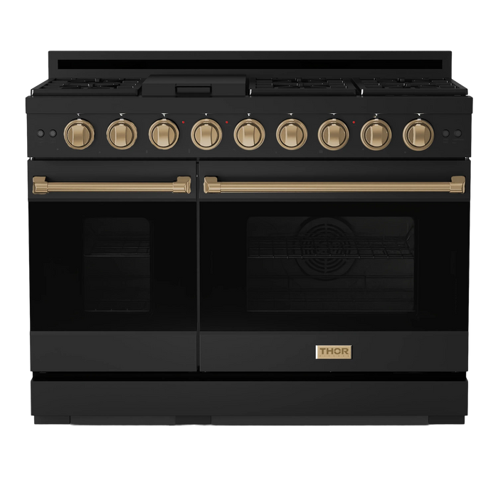 Thor Kitchen Gordon Ramsay Series 48-Inch Professional Gas Range with Double Oven in Black with Bronze Trim (RSG48EB-BRZ)