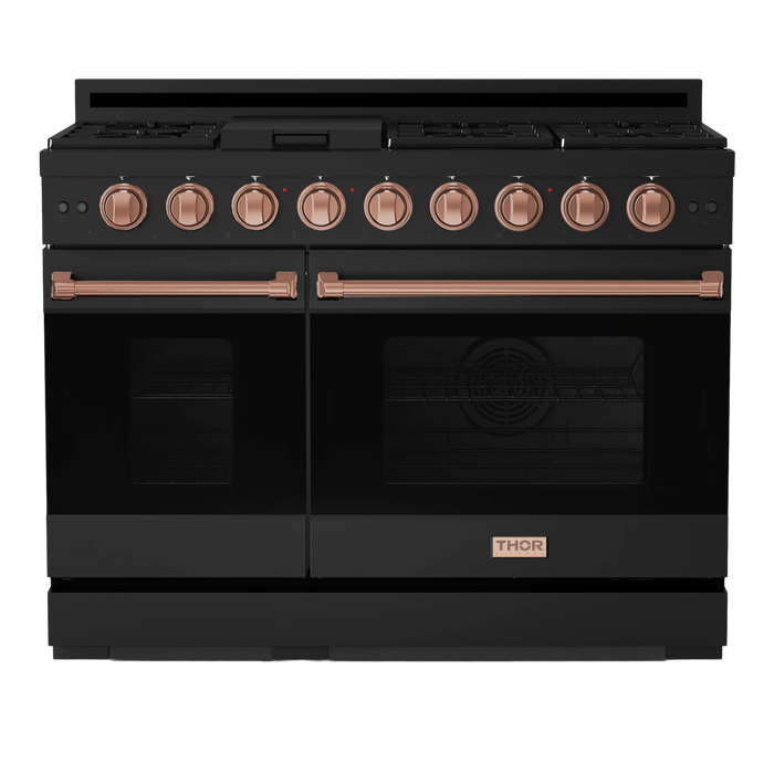 Thor Kitchen Gordon Ramsay Series 48-Inch Professional Gas Range with Double Oven in Black with Rose Gold Trim (RSG48EB-RSG)