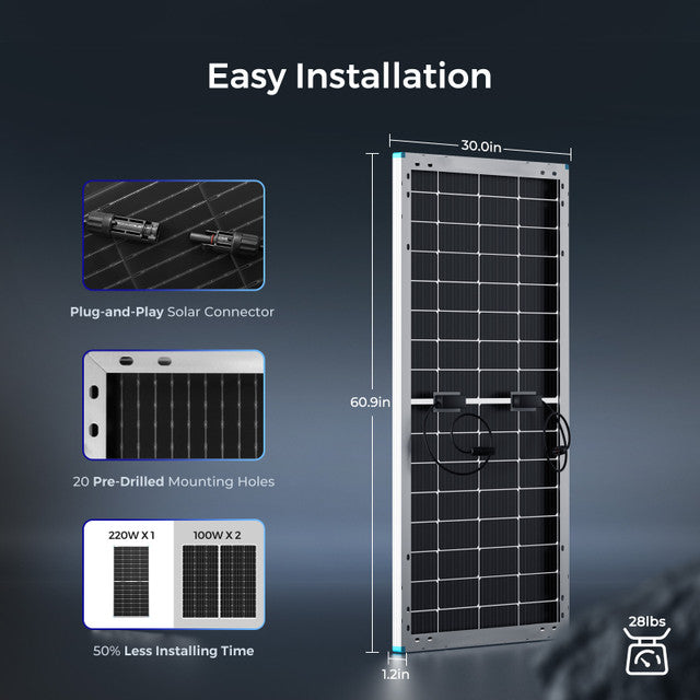 Renogy Bifacial 220 Watt 12 Volt Monocrystalline Solar Panel