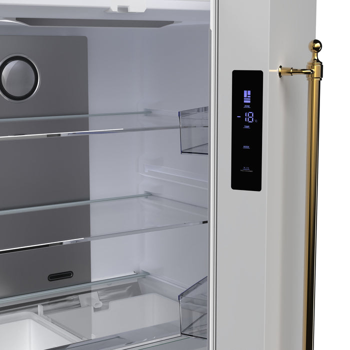 Forno Luigi 33" 18 cu. ft. French Door Refrigerator in White with Antique Brass Handles, FFFFD1791-33WHT