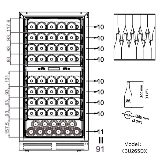 KingsBottle 47" High Wine & Beverage Refrigerator Combo with Triple Temp. Zones