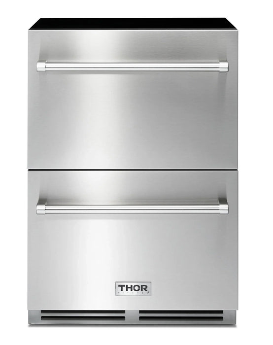 Thor Kitchen 2-Piece Appliance Package - 24-Inch Double Drawer Refrigerator and Freezer Drawer in Stainless Steel