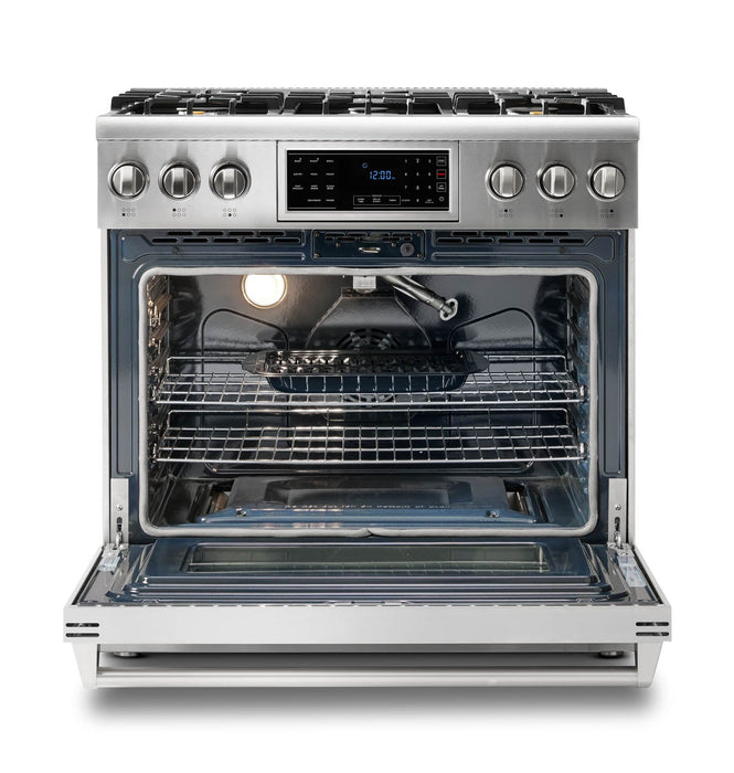 Thor Kitchen 36" Gas Range with 6.0 Cu. Ft. Self-Cleaning Oven, Air Fryer, Tilt Panel in Stainless Steel (TRG3601)