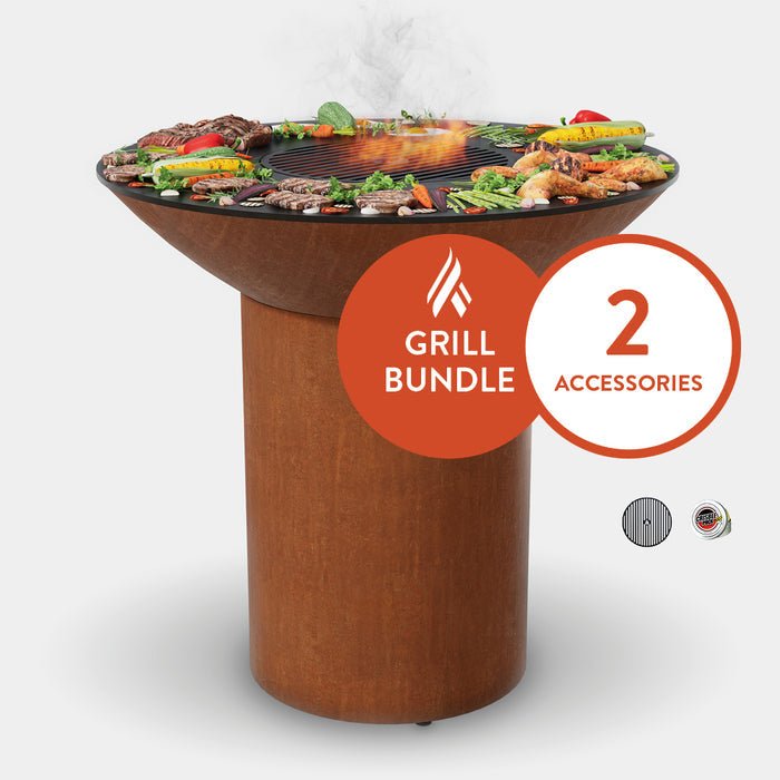 Arteflame Classic 40" Grill | High Round Base | Starter Bundle | 2 Grilling Accessories