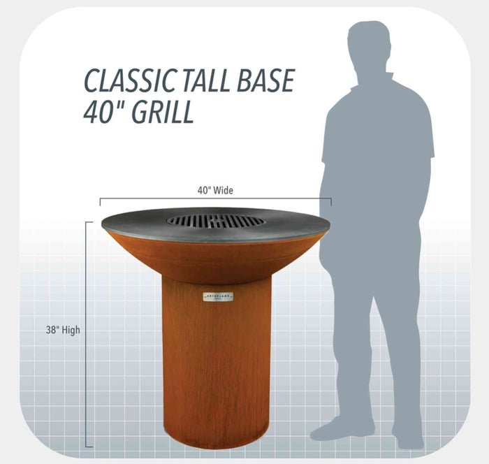 Arteflame Classic 40" Grill | High Round Base | Starter Bundle | 2 Grilling Accessories