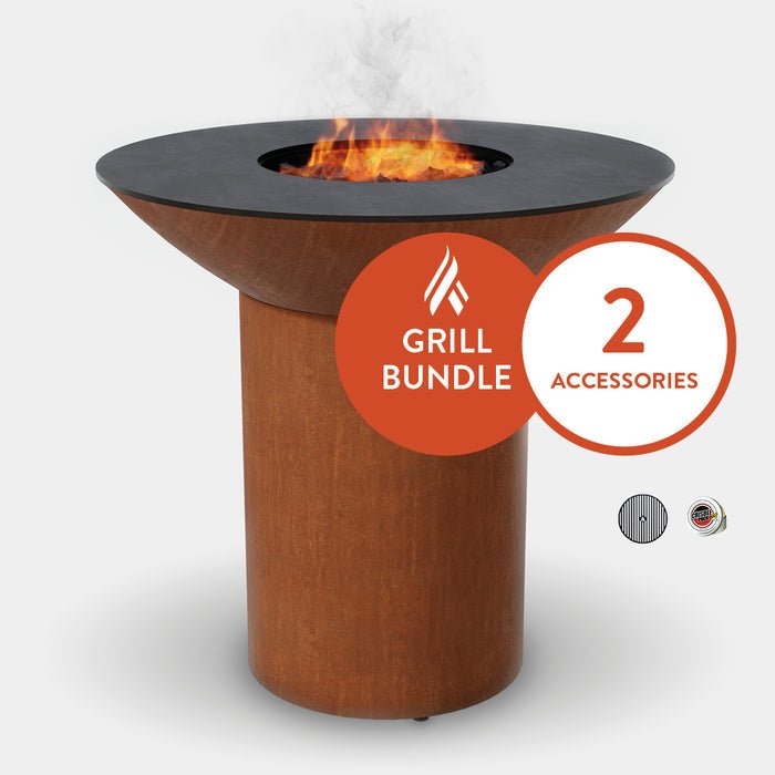 Arteflame Classic 40" Grill | High Round Base | Starter Bundle | 2 Grilling Accessories