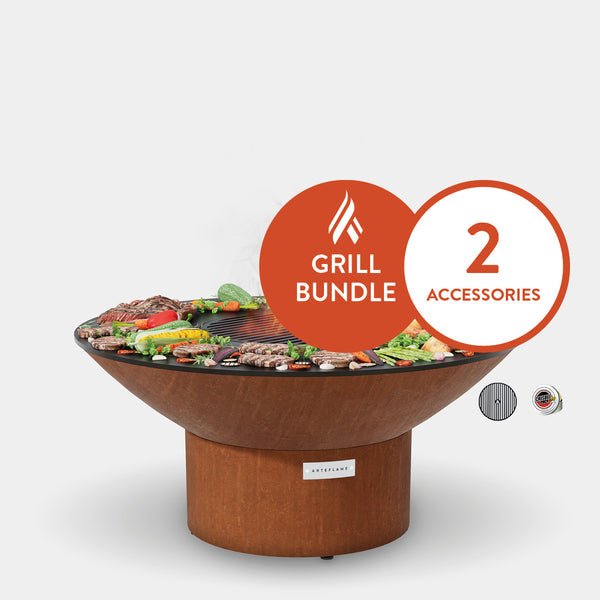 Arteflame Classic 40" Grill | Low Round Base | Starter Bundle | 2 Grilling Accessories