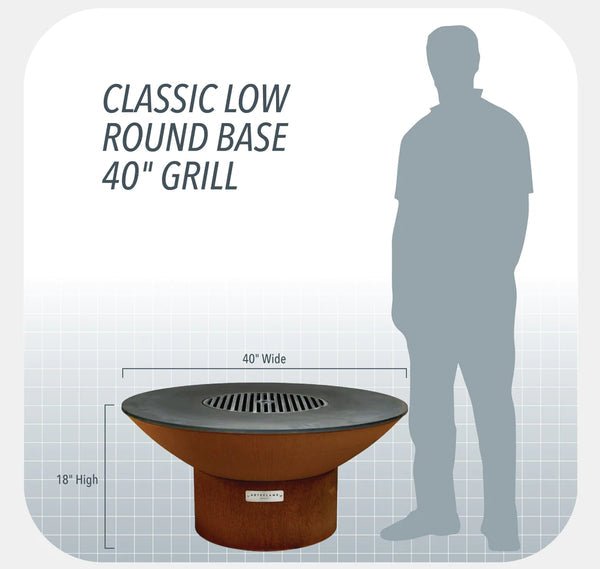 Arteflame Classic 40" Grill | Low Round Base | Starter Bundle | 2 Grilling Accessories