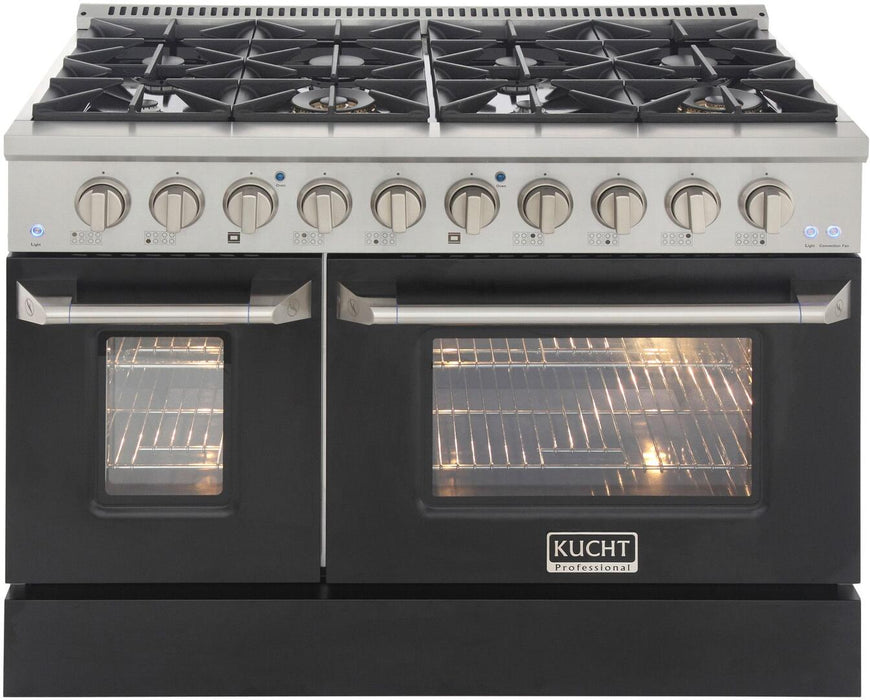 Kucht Professional 48 in. 6.7 cu ft. Natural Gas Range with Black Door and Silver Knobs, KNG481-K