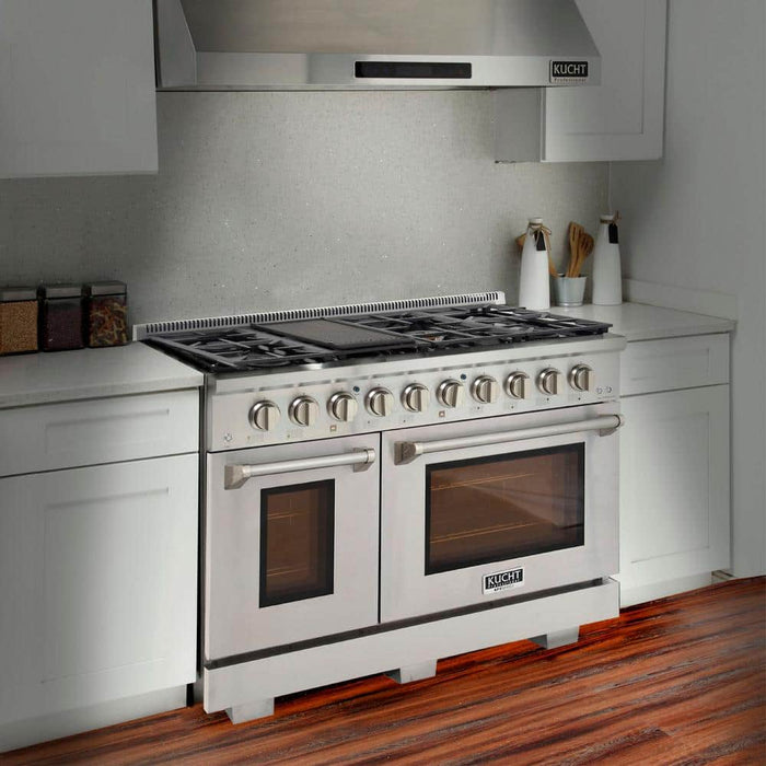 Kucht Professional 48" 6.7 cu. ft. Propane Gas Range in Stainless Steel with Black Accents, KFX480/LP-K