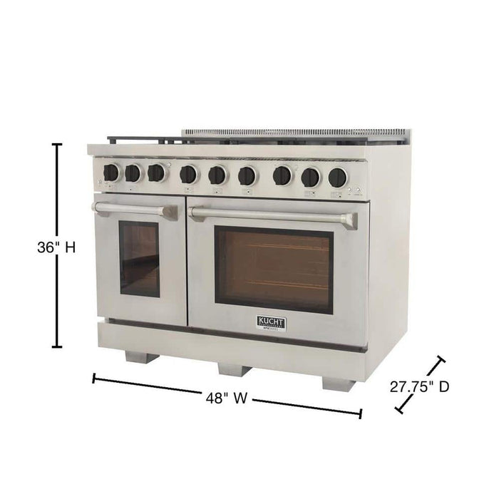 Kucht Professional 48" 6.7 cu. ft. Propane Gas Range in Stainless Steel with Black Accents, KFX480/LP-K