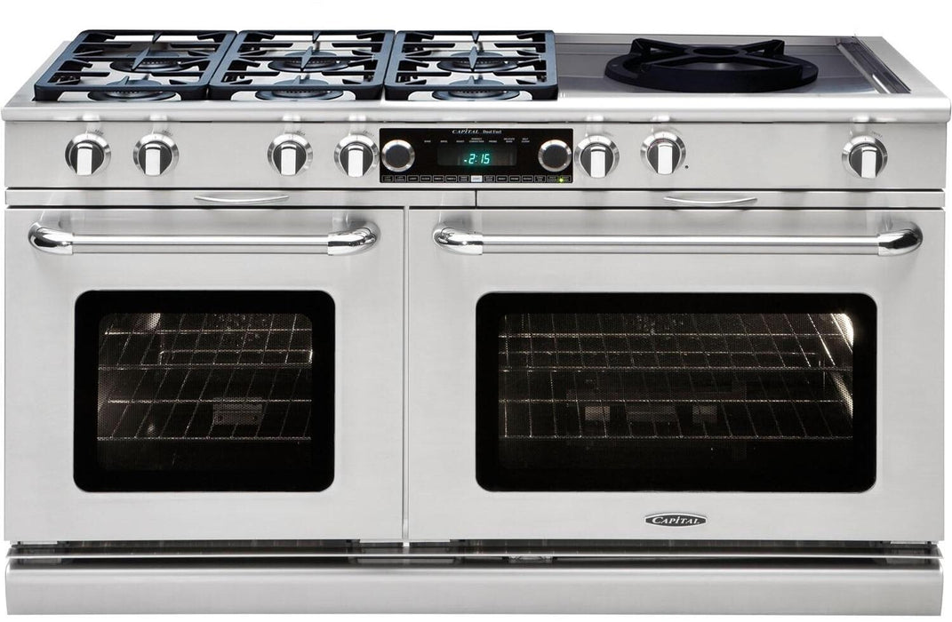 Capital 60" Connoisseurian Series Freestanding Dual Fuel Range with  9 cu. ft. Total Capacity Self Clean Double Ovens in Stainless Steel (CSB606BG)