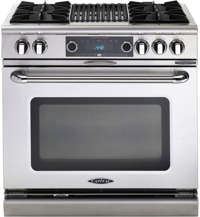 Capital Connoisseurian Series 36" Freestanding Dual Fuel Range with 6 Open Burners, 5.4 cu. ft. Electric Oven, Grill and Griddle Options, in Stainless Steel (COB366)