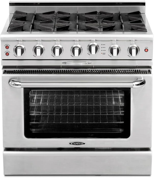 Capital Culinarian Series 36" Freestanding All Gas Range with 6 Open Burners, 4.9 cu. ft. in Stainless Steel (CGSR366)