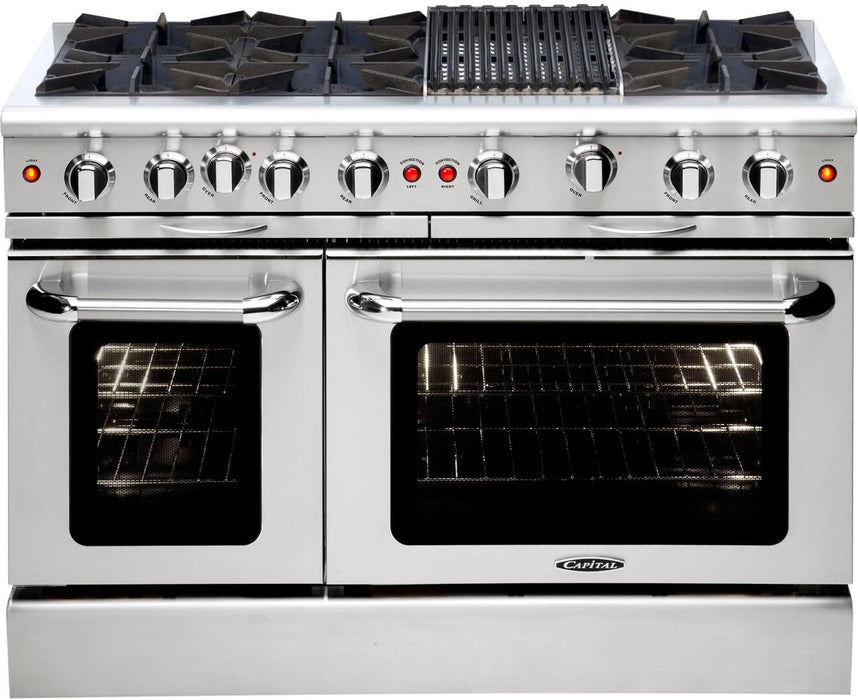 Capital Culinarian Series 48" Freestanding All Gas Range 8 Open Burners, Double Ovens, 7.6 cu in Stainless Steel (MCOR488)