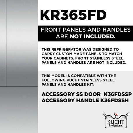 Kucht Professional 36 Inch 19.4 cu. ft. Custom Panel Refrigerator, Counter Depth, KR365FD