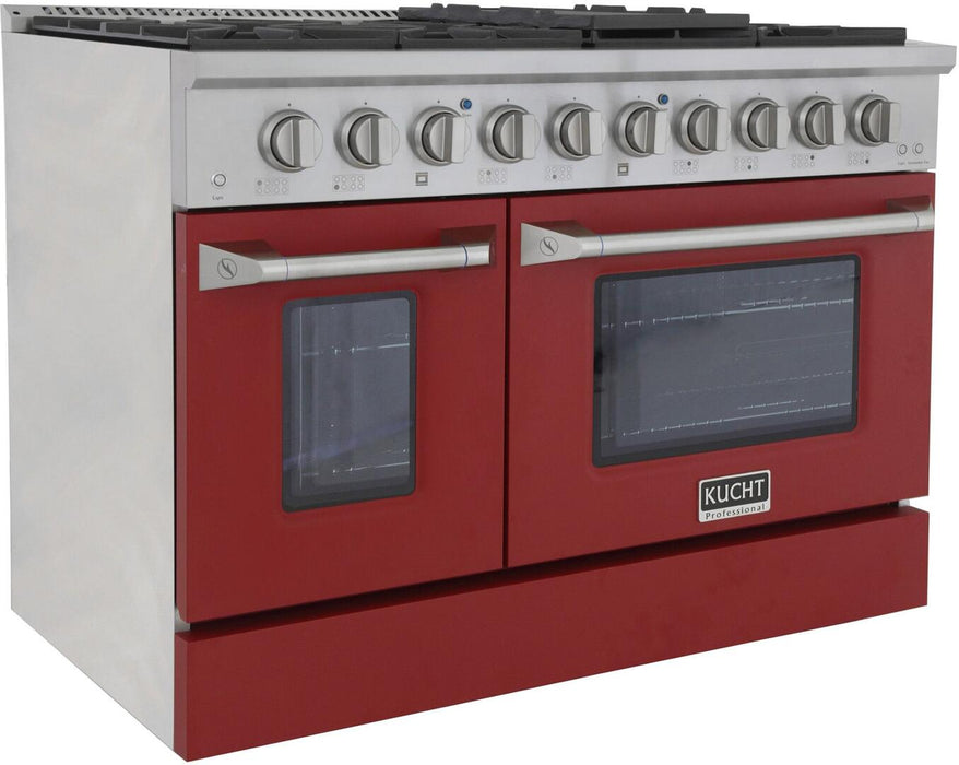 Kucht Professional 48 in. 6.7 cu ft. Propane Gas Range with Red Door and Silver Knobs, KNG481/LP-R