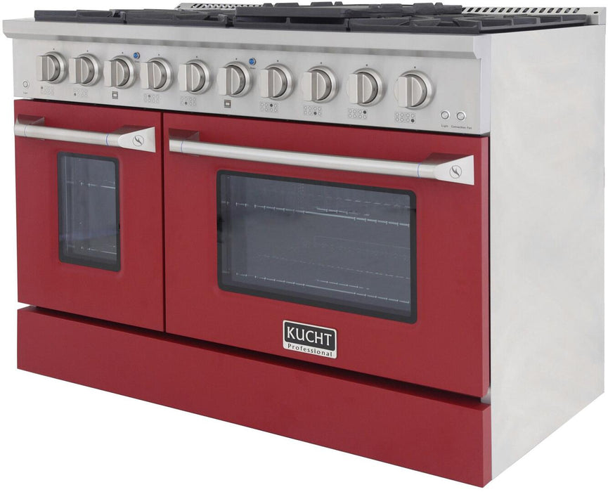 Kucht Professional 48 in. 6.7 cu ft. Propane Gas Range with Red Door and Silver Knobs, KNG481/LP-R