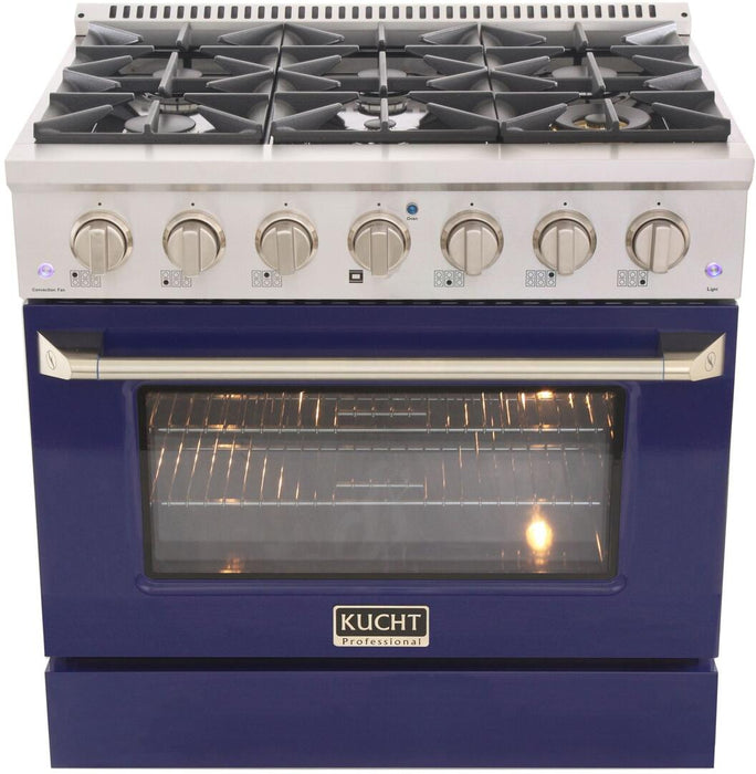 Kucht Professional 36 in. 5.2 cu ft. Propane Gas Range with Blue Door and Silver Knobs, KNG361/LP-B